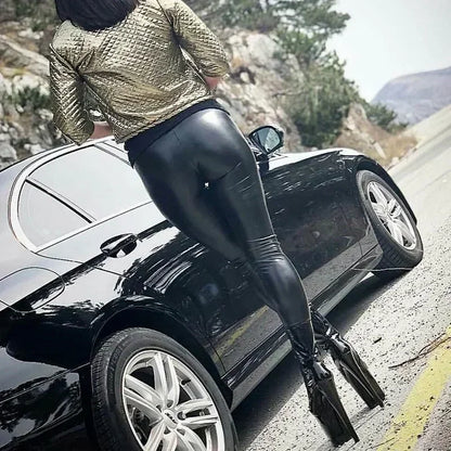 Women's High-Waisted Faux Leather Leggings — Shaping & Sexy