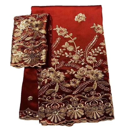 Tissu George Africain Brodé – Dentelle Satin Premium 5+2 Yards