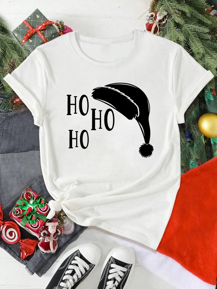 T-Shirt Femme Imprimé Noël – Motif Père Noël & Cartoon