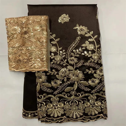 Tissu George Africain Brodé – Dentelle Satin Premium 5+2 Yards