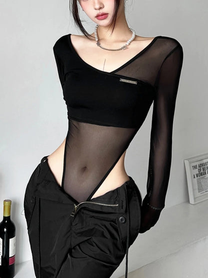 Body Lingerie Transparent Dos Nu – Manches Longues & Col V
