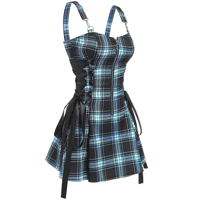 Robe Mini À Carreaux Style Gothic Punk – Sans Bretelles, Taille Haute, Streetwear Y2K Vintage Lolita