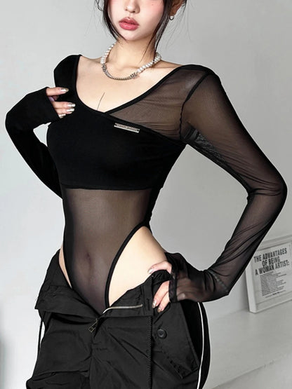 Body Lingerie Transparent Dos Nu – Manches Longues & Col V