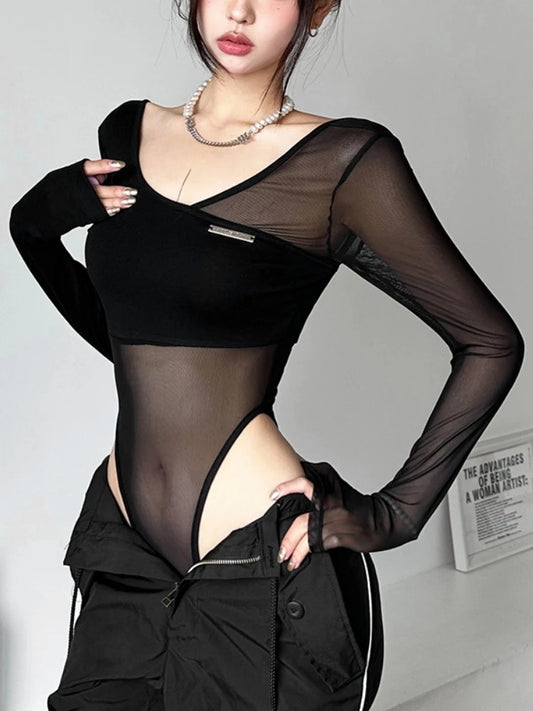 Body Lingerie Transparent Dos Nu – Manches Longues & Col V