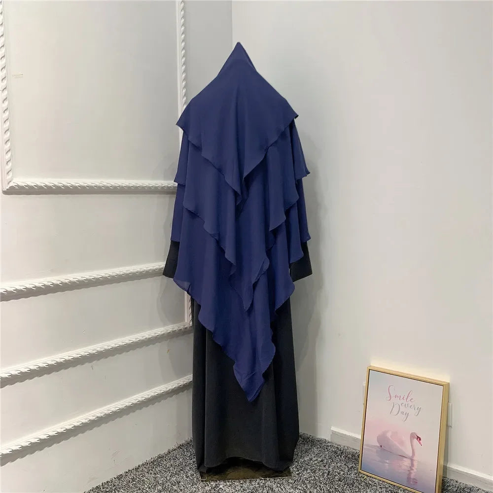 Khimar 3 Couches Niqab – Hijab Instanté Prière, Abaya Femme Voile Islamique Ramadan Djellaba