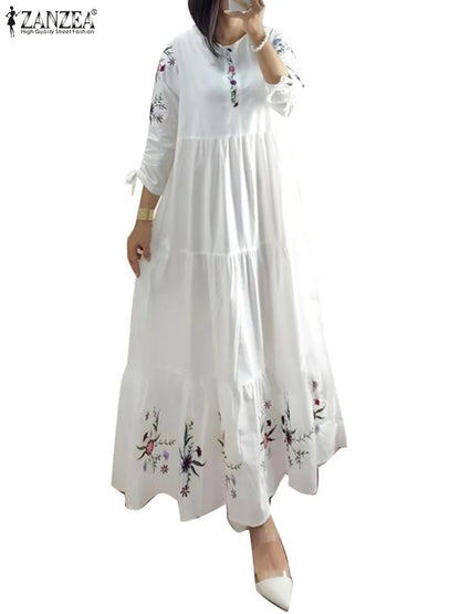 Robe Abaya Kaftan Maxi Imprimé Floral – Manches 3/4, Style Modest & Boémo