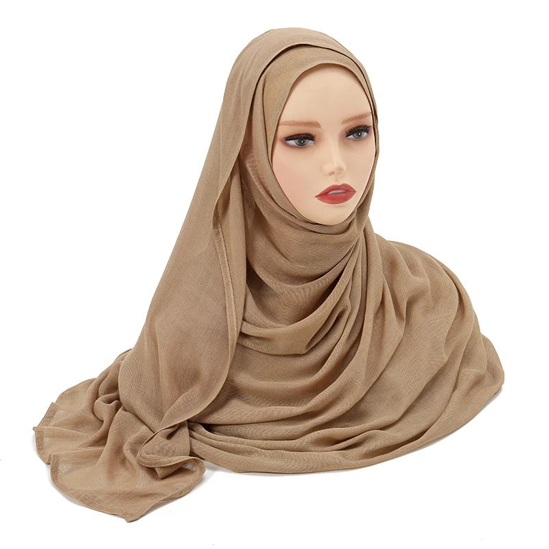 Hijab Modal Coton Rayon – Grand Foulard Islamique Uni Pour Femme 200×85 cm