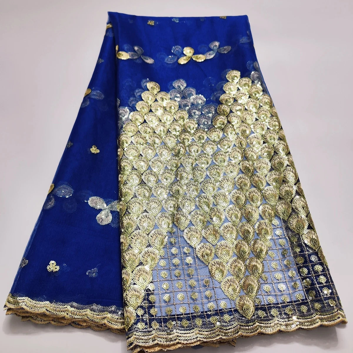 Tissu Dentelle Tulle Africaine Paillettes Dorées – Mariage & Fête, 5 Yards