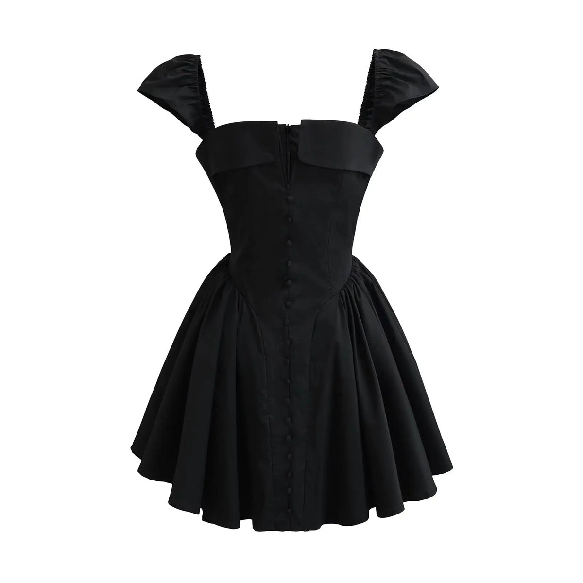 Mini Robe Fit & Flare Taille Basse Manches Courtes – Élégante & Festive