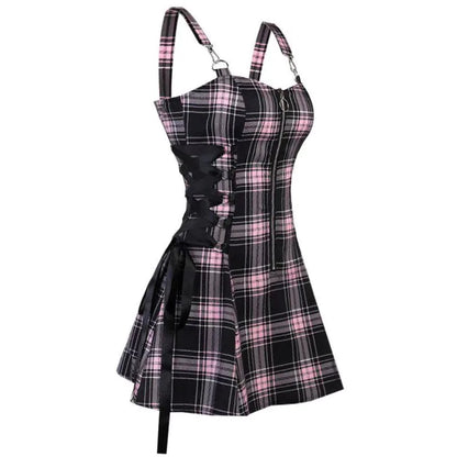 Robe Mini À Carreaux Style Gothic Punk – Sans Bretelles, Taille Haute, Streetwear Y2K Vintage Lolita