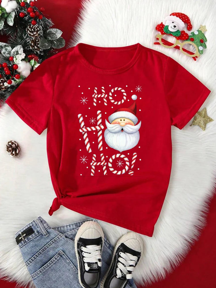T-Shirt Femme Imprimé Noël – Motif Père Noël & Cartoon