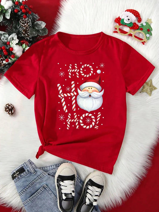 T-Shirt Femme Imprimé Noël – Motif Père Noël & Cartoon