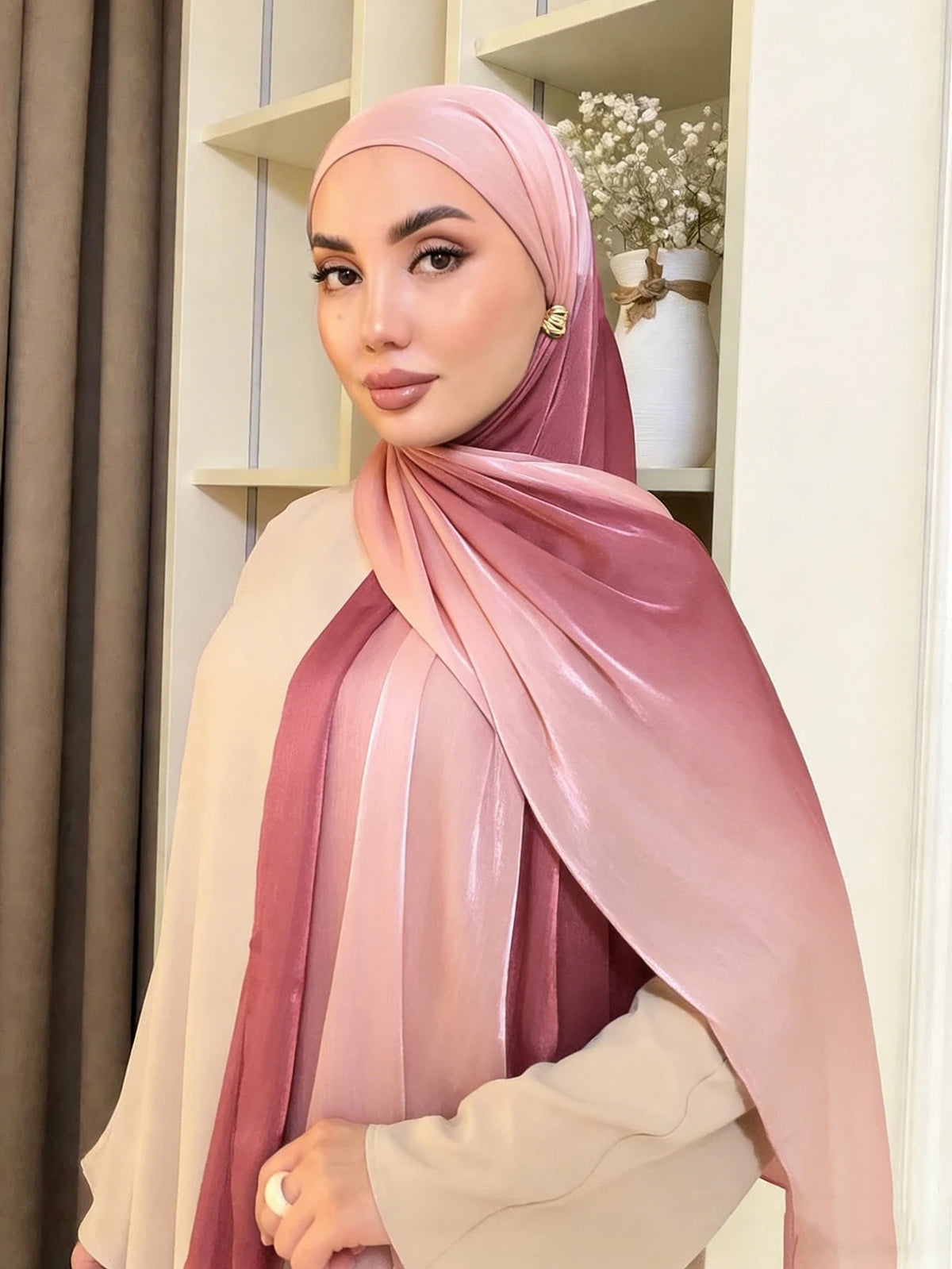 Hijab Satin Bicolore Dégradé – Foulard Islamique Élégant Pour Mariage & Occasions Spéciales