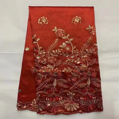 Tissu George Africain Brodé – Dentelle Satin Premium 5+2 Yards