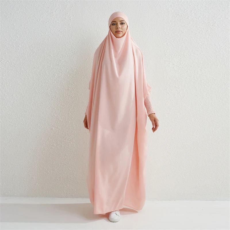 Abaya Musulmane à Capuche – Robe de Prière Femme Manches Smockées, Jilbab Islamique Style Dubaï