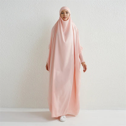 Abaya Musulmane à Capuche – Robe de Prière Femme Manches Smockées, Jilbab Islamique Style Dubaï