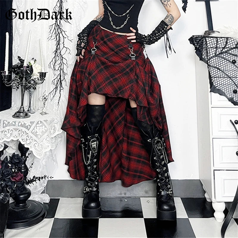 Y2K Grunge Goth Skirt – Multi-Wear Adjustable Metal Buckle, Mall Goth Streetwear Women's Style