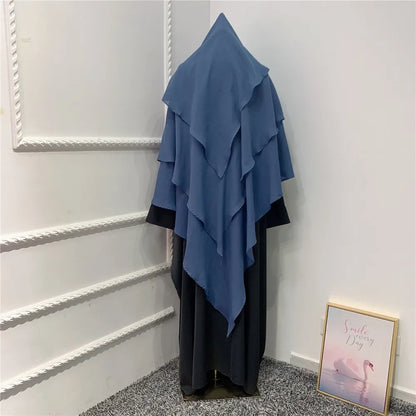 Khimar 3 Couches Niqab – Hijab Instanté Prière, Abaya Femme Voile Islamique Ramadan Djellaba