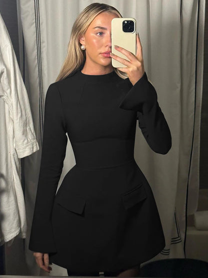 Mini Robe Bodycon Manches Longues Zip avec Poches – Style Bureau & Streetwear