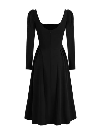 Robe Longue Col Carré Manches Longues – Style Casual Élégant, Toutes Saisons