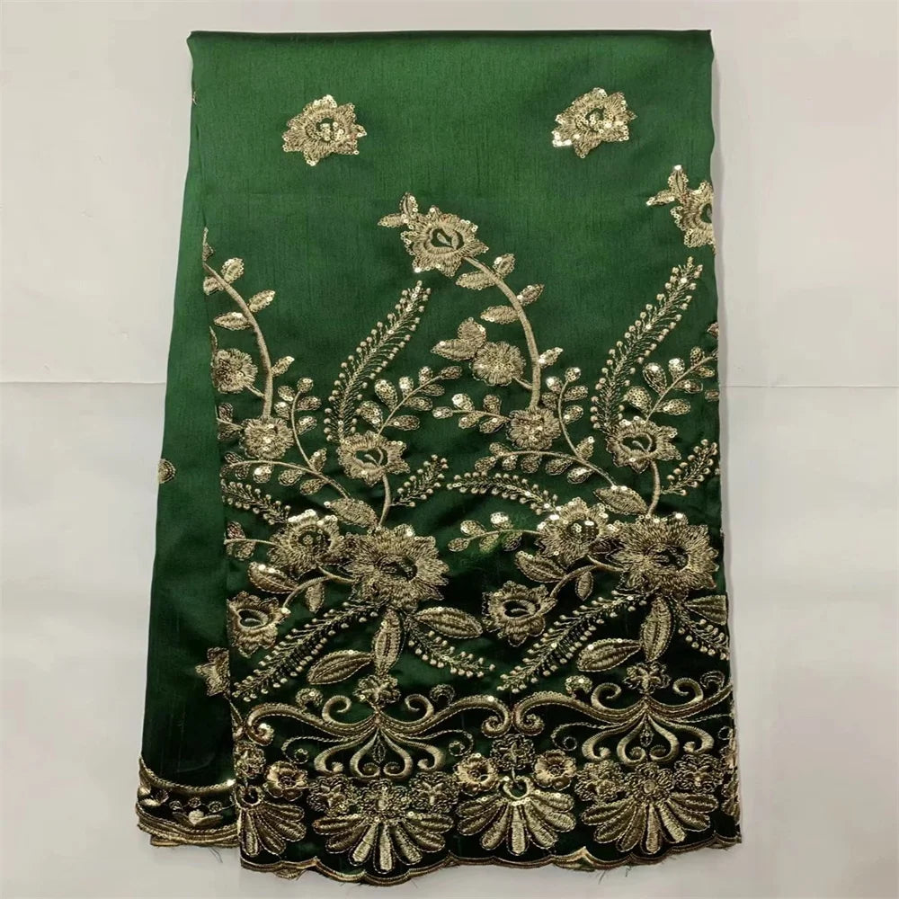 Tissu George Africain Brodé – Dentelle Satin Premium 5+2 Yards