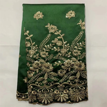 Tissu George Africain Brodé – Dentelle Satin Premium 5+2 Yards