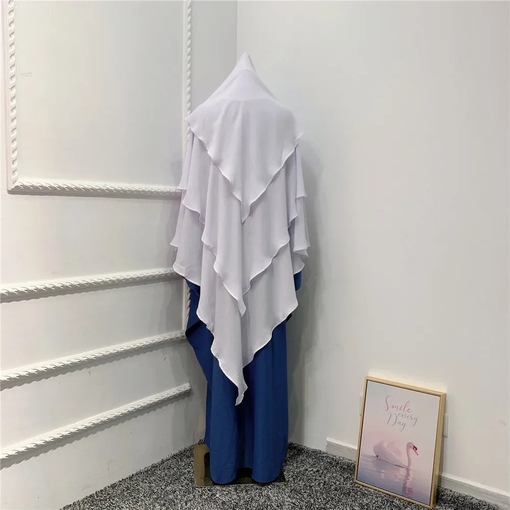 Khimar 3 Couches Niqab – Hijab Instanté Prière, Abaya Femme Voile Islamique Ramadan Djellaba