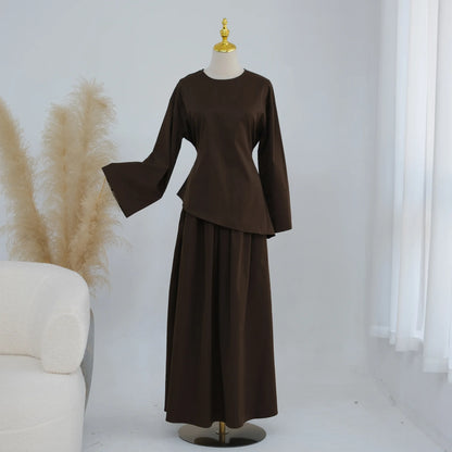 Ensemble Abaya 2 Pièces Femme Musulmane – Tenue Modesté Casual Ramadan Été, Jupe & Top