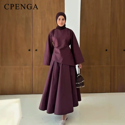 Ensemble Abaya 2 Pièces Femme Musulmane – Tenue Modesté Casual Ramadan Été, Jupe & Top