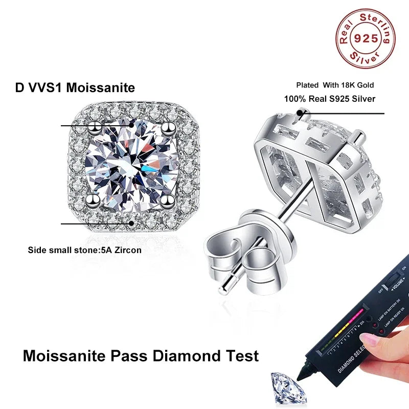 Boucles d'Oreilles Clous Moissanite D Couleur VVS1 – Argent 925