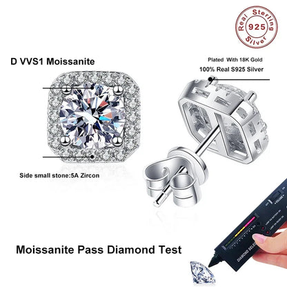 Boucles d'Oreilles Clous Moissanite D Couleur VVS1 – Argent 925