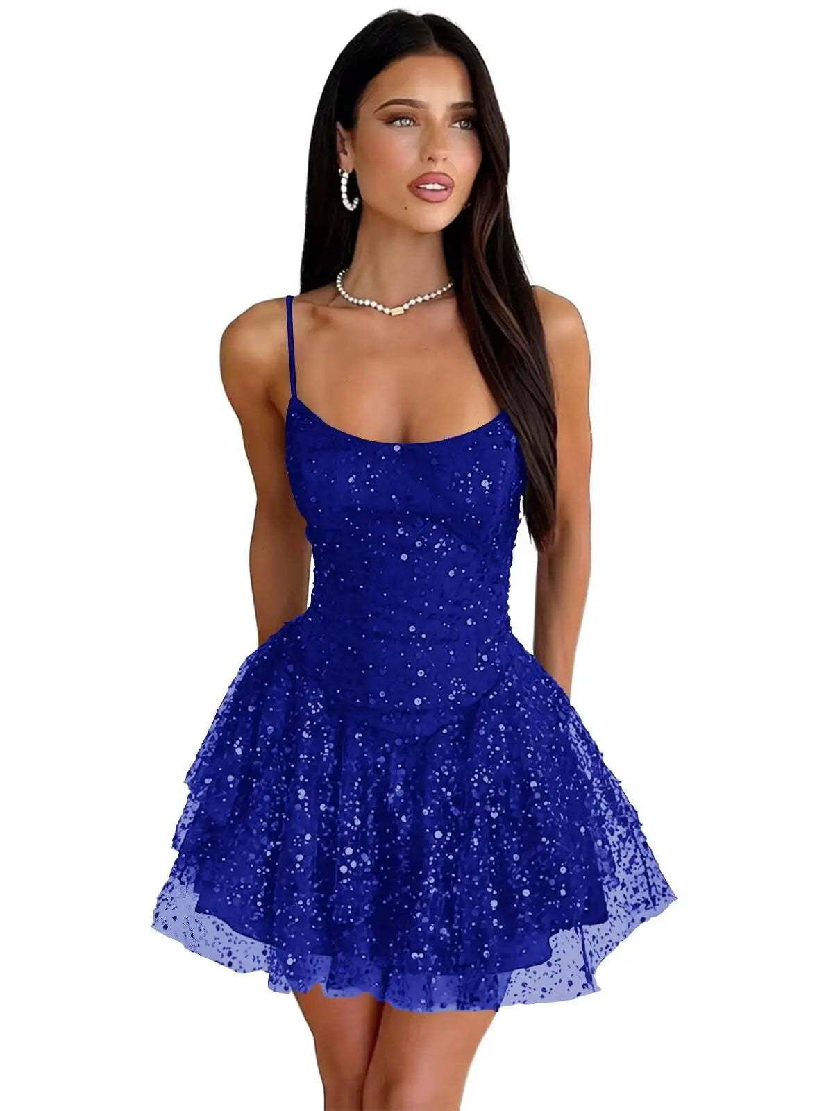 Robe de Soirée Courte À Paillettes – Ligne A, Volants, Sans Bretelles, Bal de Promo & Cocktail