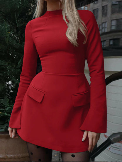 Mini Robe Bodycon Manches Longues Zip avec Poches – Style Bureau & Streetwear