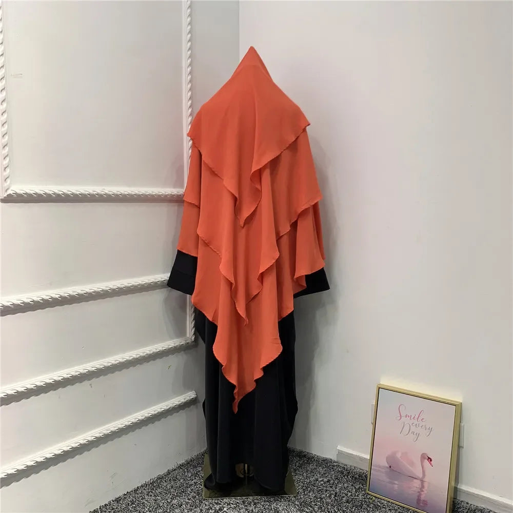 Khimar 3 Couches Niqab – Hijab Instanté Prière, Abaya Femme Voile Islamique Ramadan Djellaba