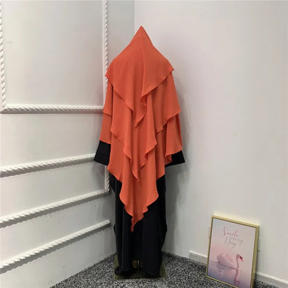 Khimar 3 Couches Niqab – Hijab Instanté Prière, Abaya Femme Voile Islamique Ramadan Djellaba