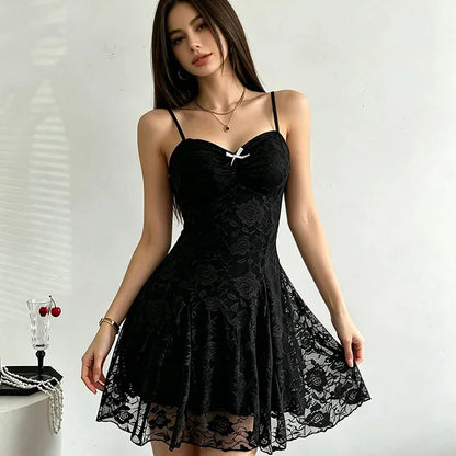 Mini Robe Dentelle Coquette Taille Haute – Style Y2K Goth Streetwear
