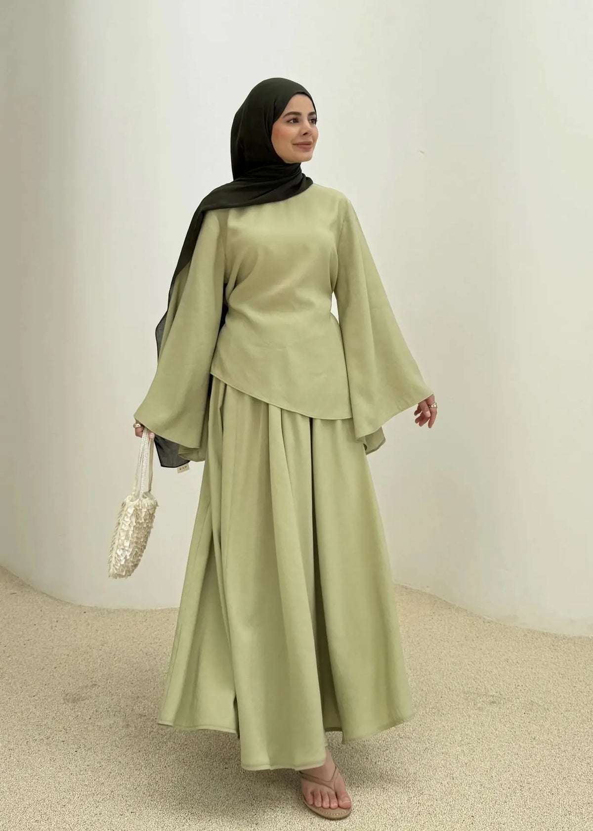 Ensemble Abaya 2 Pièces Femme Musulmane – Tenue Modesté Casual Ramadan Été, Jupe & Top