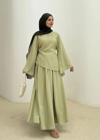 Ensemble Abaya 2 Pièces Femme Musulmane – Tenue Modesté Casual Ramadan Été, Jupe & Top