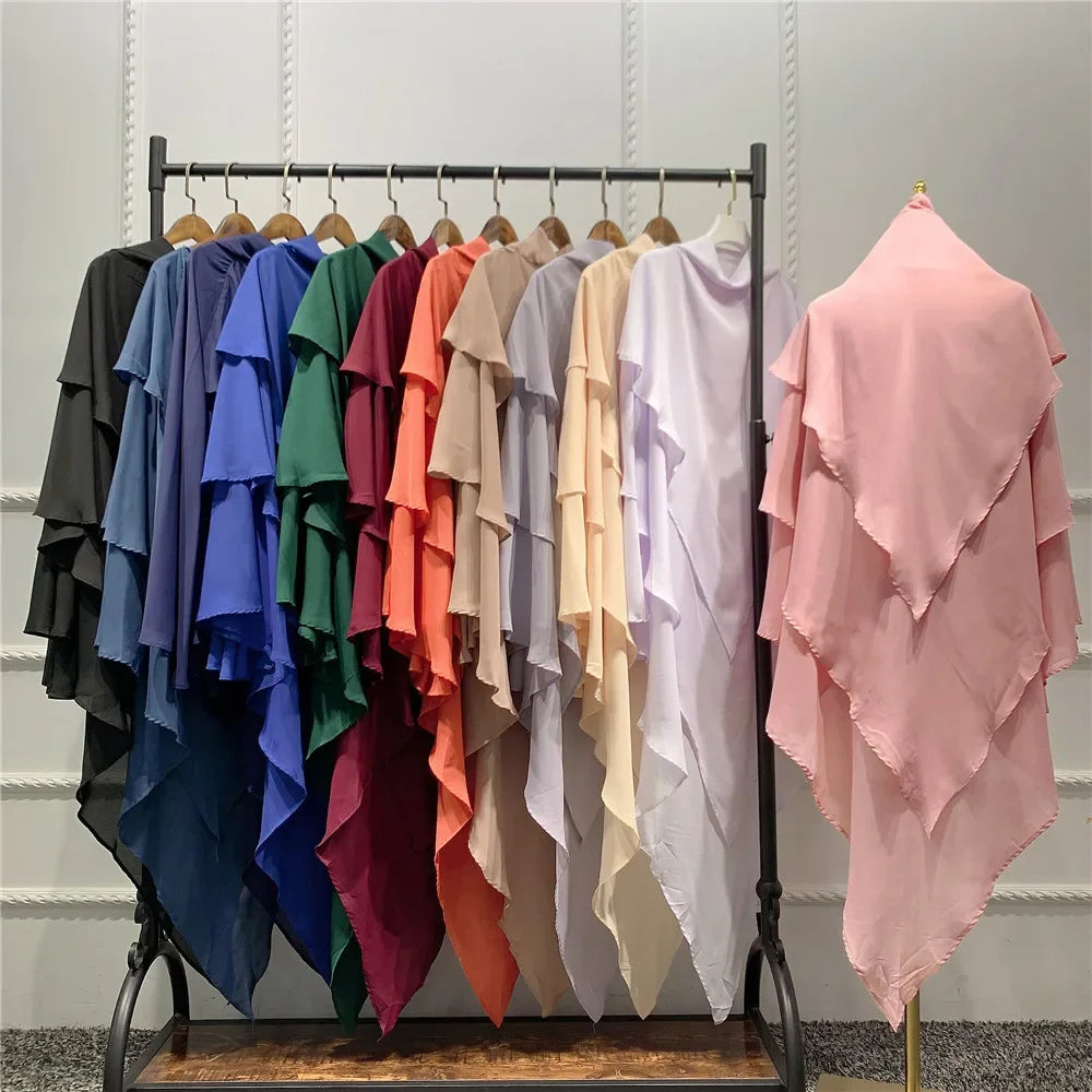 Khimar 3 Couches Niqab – Hijab Instanté Prière, Abaya Femme Voile Islamique Ramadan Djellaba