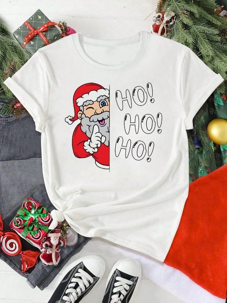T-Shirt Femme Imprimé Noël – Motif Père Noël & Cartoon