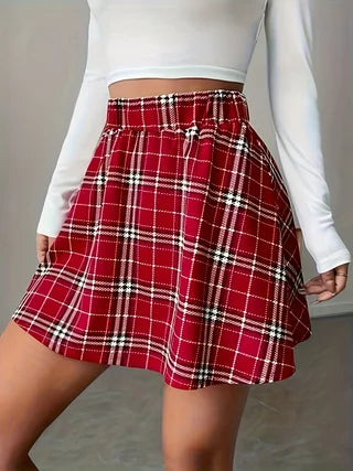 Jupe Courte à Carreaux Asymétrique Femme