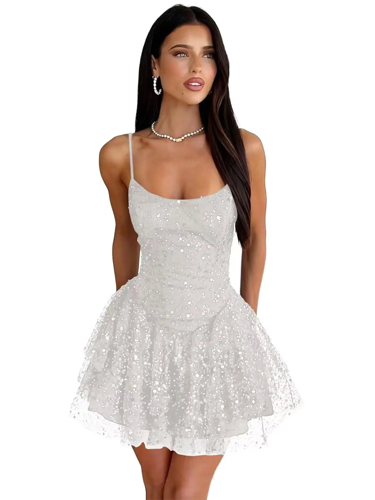 Robe de Soirée Courte À Paillettes – Ligne A, Volants, Sans Bretelles, Bal de Promo & Cocktail