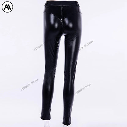 Women's Faux Leather Leggings – High Waisted Shaping Push-Up, Skinny Sports Yoga Pants