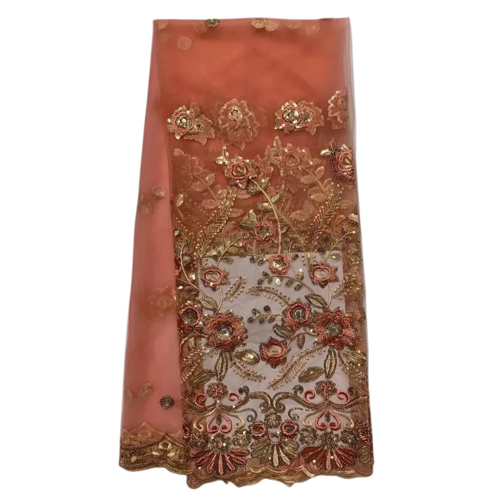 Tissu George Africain Brodé – Dentelle Satin Premium 5+2 Yards