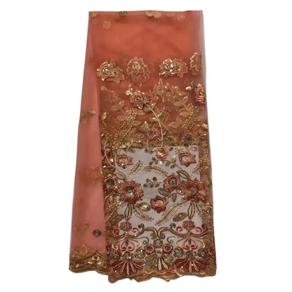 Tissu George Africain Brodé – Dentelle Satin Premium 5+2 Yards