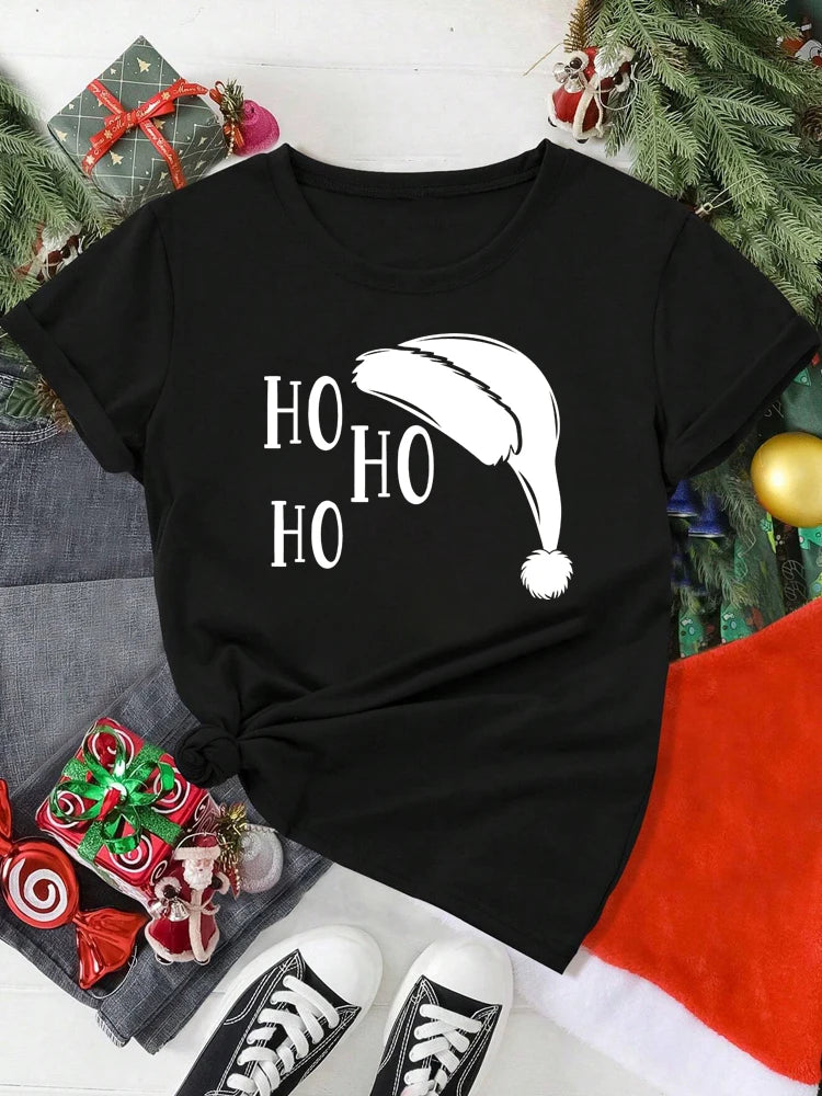 T-Shirt Femme Imprimé Noël – Motif Père Noël & Cartoon