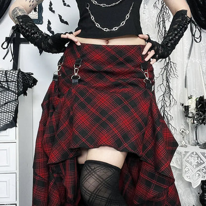 Y2K Grunge Goth Skirt – Multi-Wear Adjustable Metal Buckle, Mall Goth Streetwear Women's Style