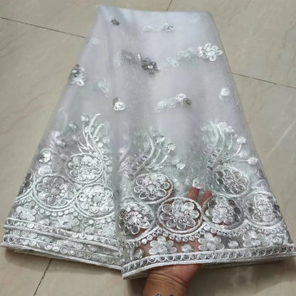 Tissu Dentelle Tulle Africaine Paillettes Dorées – Mariage & Fête, 5 Yards