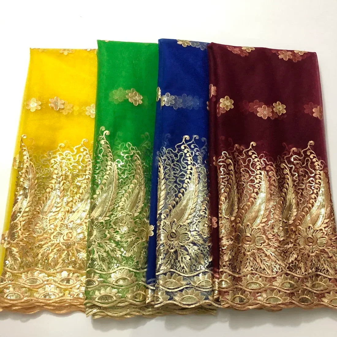 Tissu Dentelle Tulle Africaine Paillettes Dorées – Mariage & Fête, 5 Yards