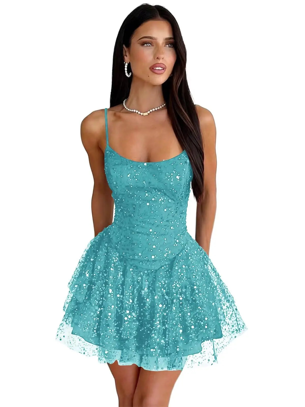 Robe de Soirée Courte À Paillettes – Ligne A, Volants, Sans Bretelles, Bal de Promo & Cocktail